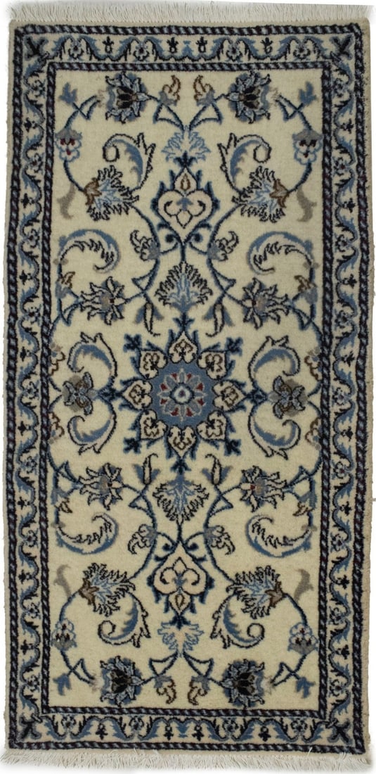 Handmade Vintage Nain Oriental Rug 2'3 x 4'6 Floral Wool Carpet: Handmade Vintage Nain Oriental Rug 2'3 x 4'6 Floral Wool Carpet Enhance your space with this exquisite handmade vintage style Nain Oriental rug, featuring a classic floral pattern in elegant cream, be
