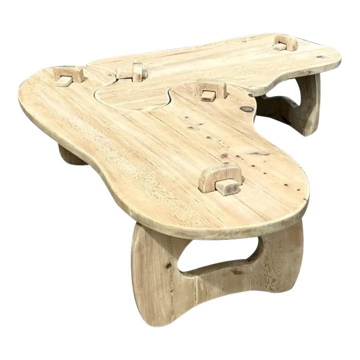 Vintage Boho Interlocking Bleached Pine Coffee Table 60 x 60: Vintage Boho Interlocking Bleached Pine Coffee Table 60 x 60 The Vintage Boho Bleached Pine Puzzle Coffee Table features a distinctive interlocking design that enhances its artistic appeal. Finished i