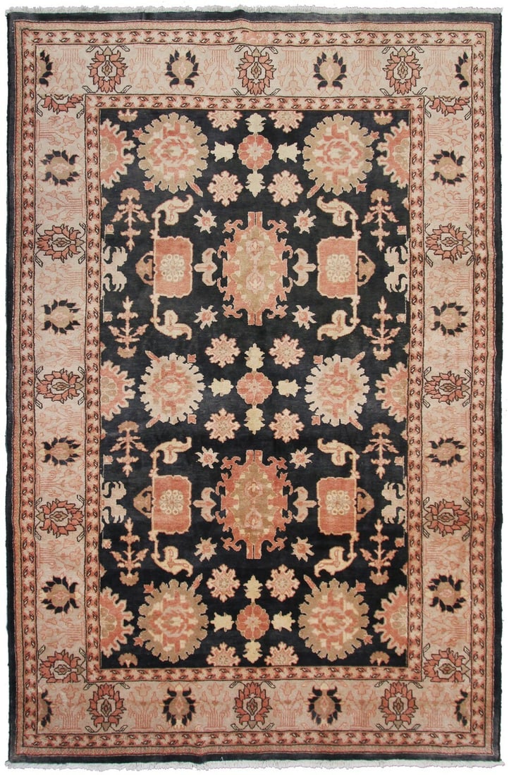 Vintage Sultanabad Mahal Wool Area Rug Arts Crafts Black 196cm x 325cm: Vintage Sultanabad Mahal Wool Area Rug Arts Crafts Black 196cm x 325cm This rare vintage Sultanabad Mahal area rug, dating to circa 1960, features a bold Arts & Crafts geometric design on a chic black