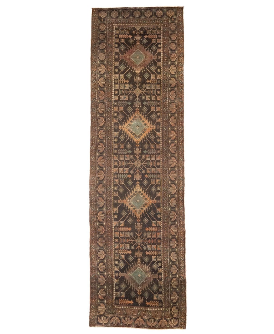 Wool Hand-Knotted Tribal Runner Rug 3'11 x 13'2 Vintage: Wool Hand-Knotted Tribal Runner Rug 3'11 x 13'2 Vintage Enhance your home decor with this stunning semi-antique Oriental runner rug, measuring 3'11" x 13'2". Featuring a beautiful tribal design, this 