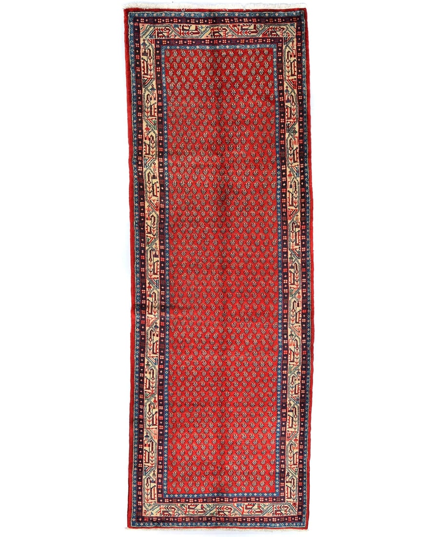Vintage Wool Geometric Runner Rug 3'7 x 10'8 Handmade Tribal Hallway Carpet (1 of 12)