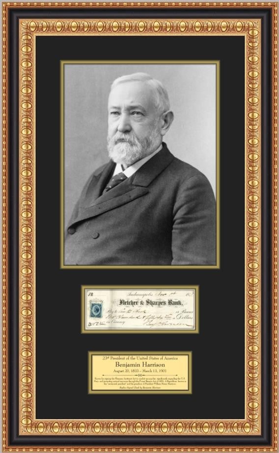 Benjamin Harrison facsimile check portrait framed display 19 x 28 (1 of 4)