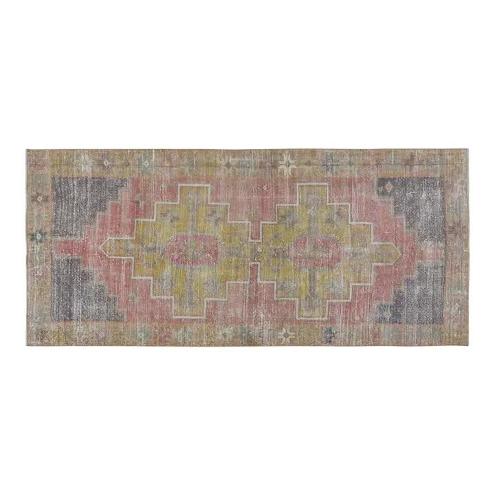 Hand-Knotted Wool Anatolian Rug in Greige 3'7'' x 8'6'': Hand-Knotted Wool Anatolian Rug in Greige 3'7'' x 8'6'' This vintage Turkish Anatolian rug is hand-knotted from wool using traditional techniques. It showcases a blend of timeless craftsmanship with a