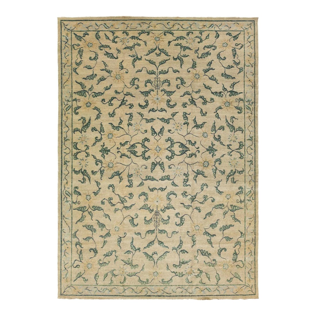Handmade Transitional Wool Rug 11'9 x 16'6 Floral Design Beige: Handmade Transitional Wool Rug 11'9 x 16'6 Floral Design Beige Enhance your living space with this exquisite oversized handmade wool rug, featuring a contemporary floral design in a rich color palette