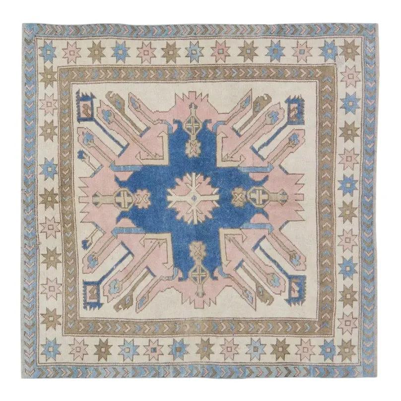 Handmade Anatolian Wool Area Rug 3'9 x 4'9 Traditional Turkish Design: Handmade Anatolian Wool Area Rug 3'9 x 4'9 Traditional Turkish Design This vintage Turkish Anatolian rug is hand-knotted from wool using traditional techniques, blending classic craftsmanship with a c