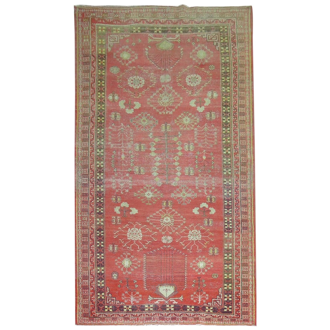 Zabihi Collection Antique Khotan Hand-Knotted Wool Rug 76 x 155 in: Zabihi Collection Antique Khotan Hand-Knotted Wool Rug 76 x 155 in Discover this stunning Antique East Turkestan Khotan Rug from the Zabihi Collection, a remarkable piece that embodies the elegance of