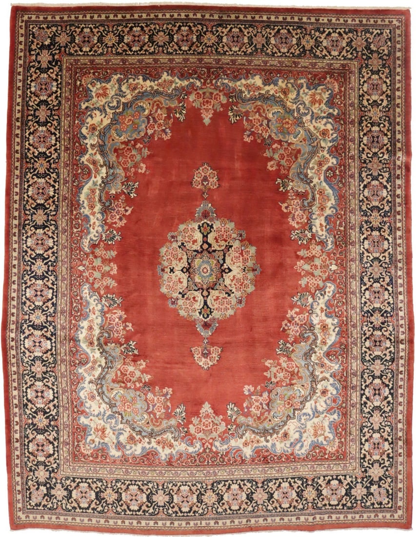 Vintage 10'2 x 13'4 Handmade Oriental Rug Floral Design Wool: Vintage 10'2 x 13'4 Handmade Oriental Rug Floral Design Wool Enhance your living space with this exquisite handmade oriental rug featuring a classic floral design. Crafted from high-quality wool, this