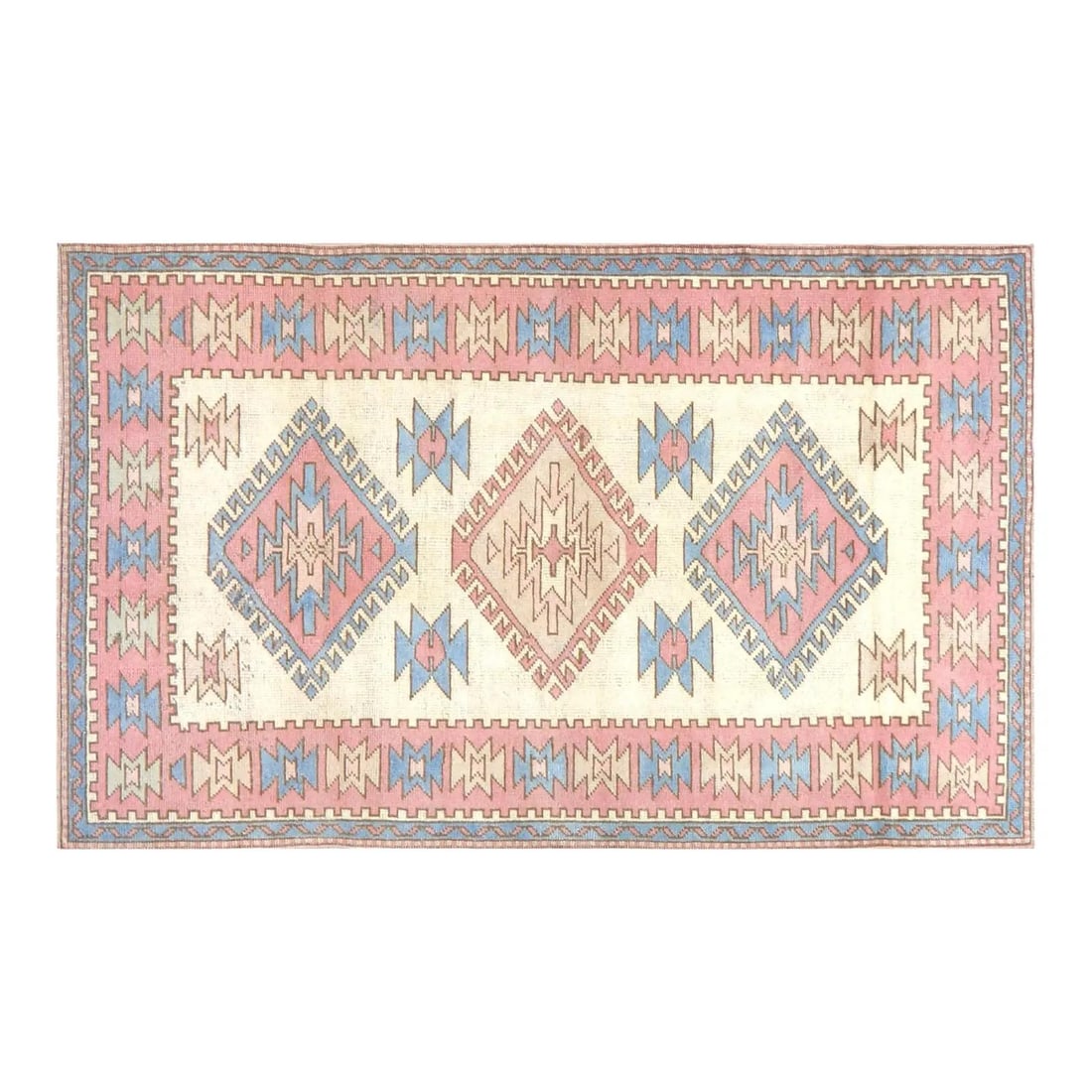 Anatolian Wool Area Rug Hand Knotted Vintage 3'9" x 6'2": Anatolian Wool Area Rug Hand Knotted Vintage 3'9" x 6'2" This vintage Turkish Anatolian rug is hand-knotted from wool using traditional techniques, showcasing a blend of timeless artistry and modern d
