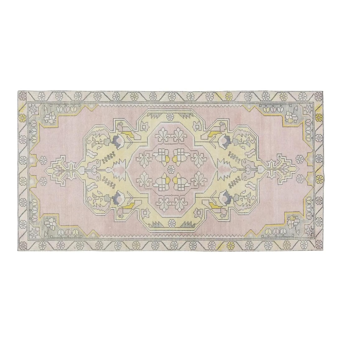 Blush Wool Geometric Anatolian Rug Hand Knotted 4'7 x 9' Vintage Turkish (1 of 6)