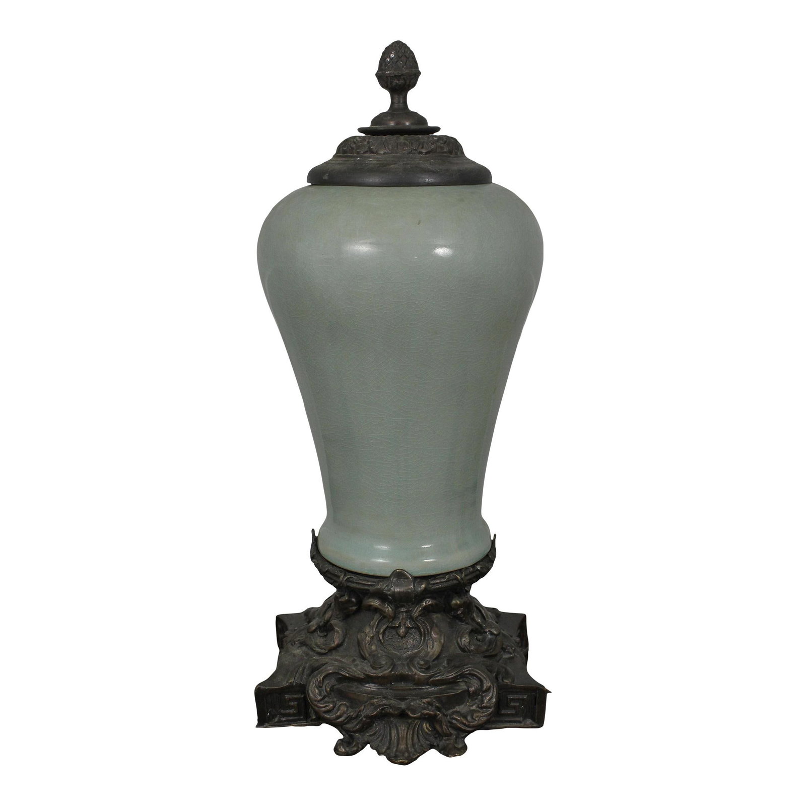 30 Year Old Lidded Porcelain Vase with Bronze Base (1 of 10)
