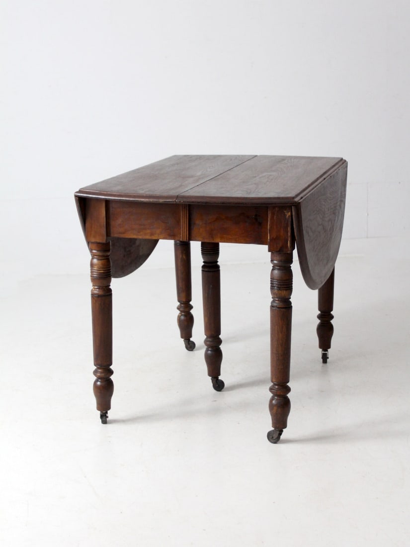 Antique Drop Leaf Dining Table with 2 Extensions and Casters - 10