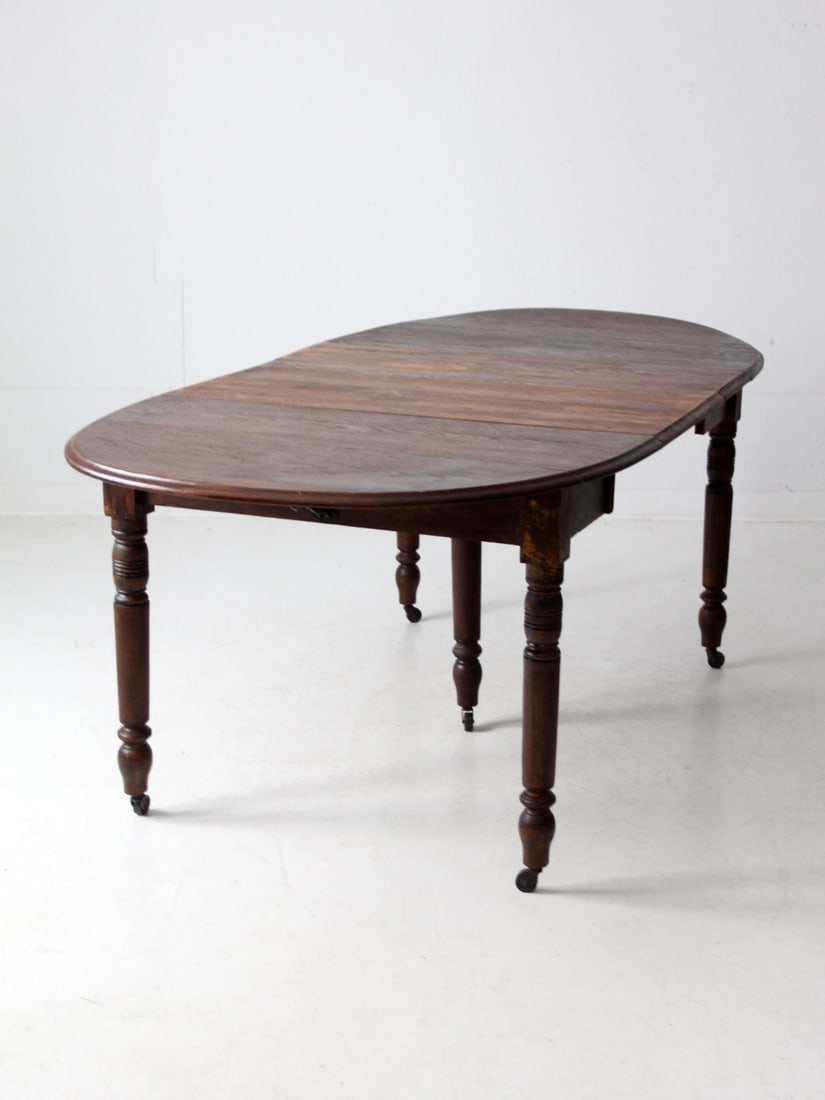 Antique Drop Leaf Dining Table with 2 Extensions and Casters - 15