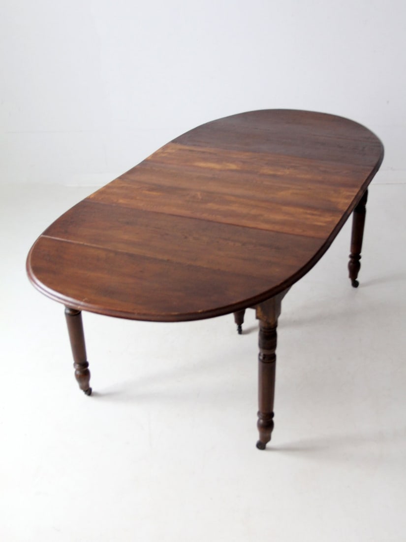 Antique Drop Leaf Dining Table with 2 Extensions and Casters - 16
