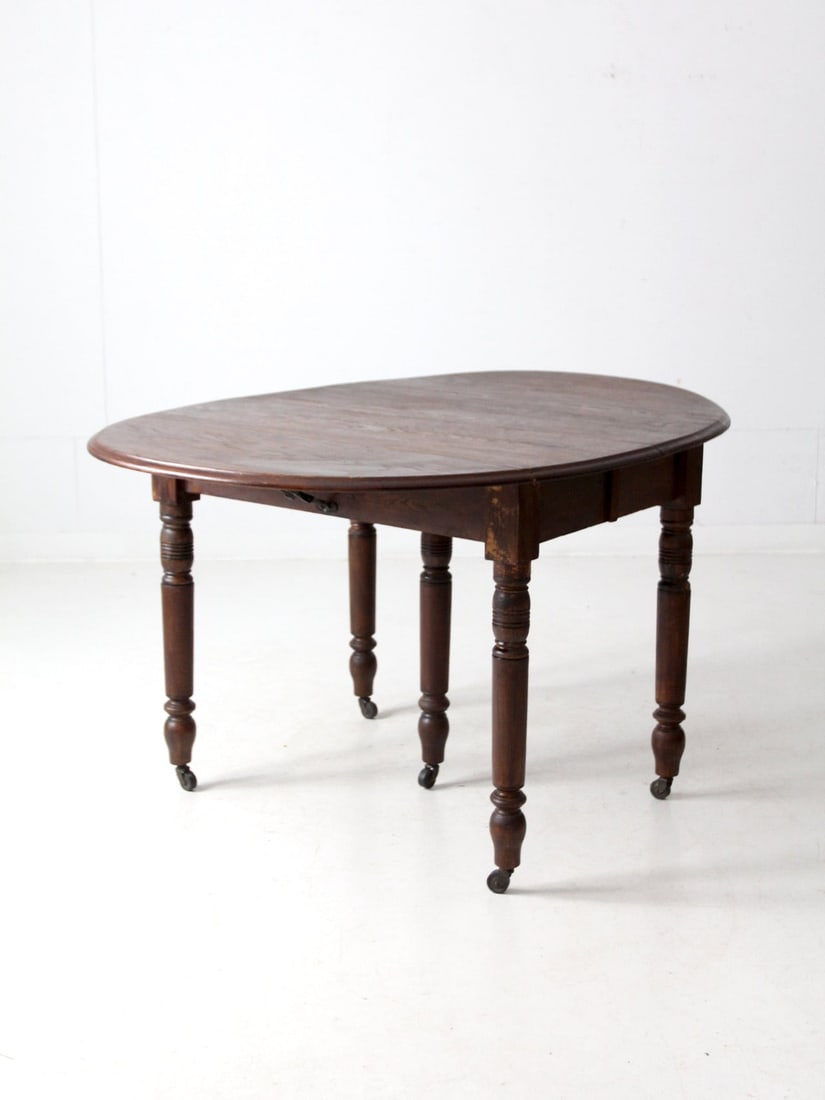 Antique Drop Leaf Dining Table with 2 Extensions and Casters - 2