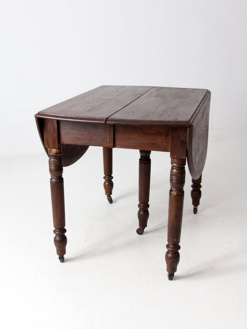 Antique Drop Leaf Dining Table with 2 Extensions and Casters - 4