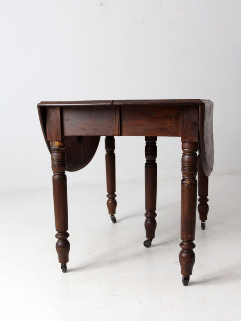Antique Drop Leaf Dining Table with 2 Extensions and Casters - 5