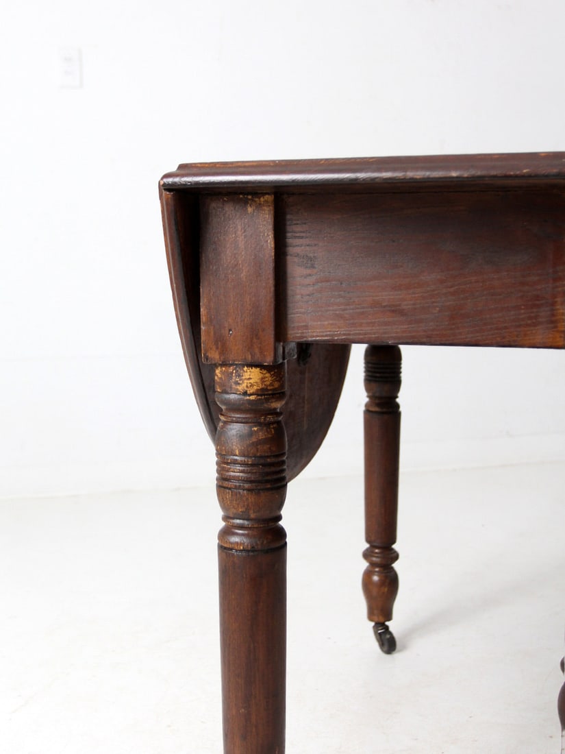Antique Drop Leaf Dining Table with 2 Extensions and Casters - 6