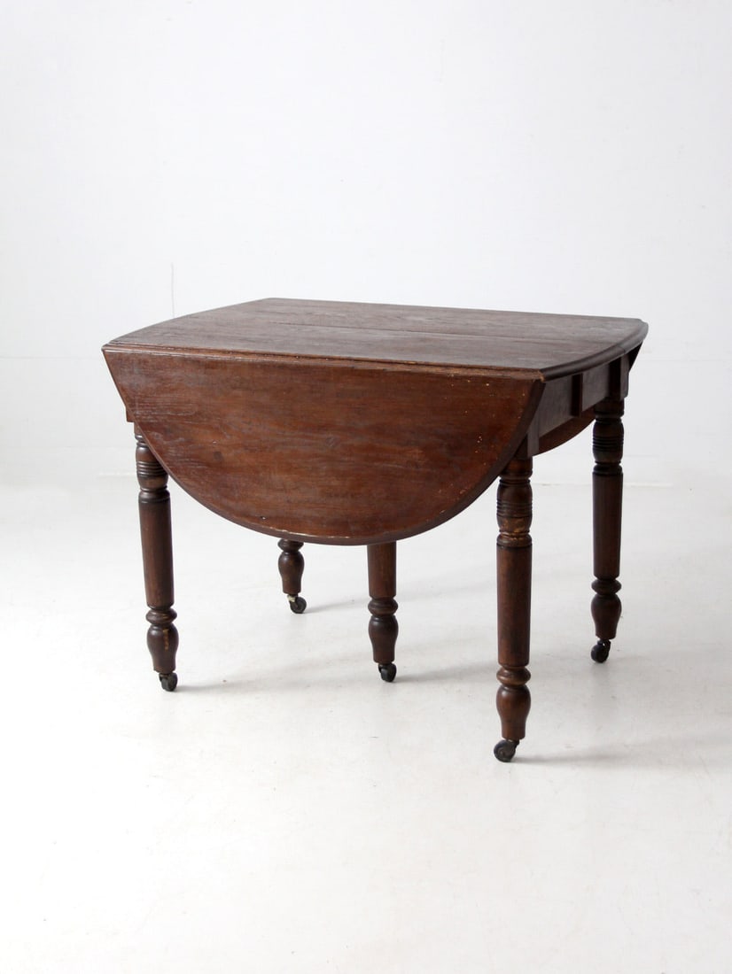 Antique Drop Leaf Dining Table with 2 Extensions and Casters - 7