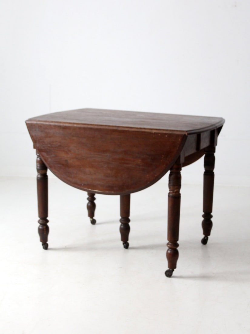 Antique Drop Leaf Dining Table with 2 Extensions and Casters - 8