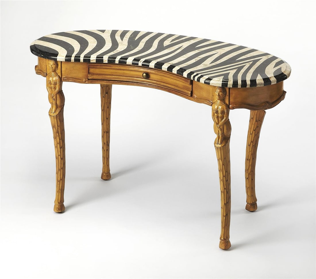 Butler Luisa Multi-Color Transitional Desk Kidney Shape: Butler Luisa Multi-Color Transitional Desk Kidney Shape This Multi-Color Transitional Desk from the Butler Heritage collection combines functionality with a vibrant aesthetic. Crafted from resin wood,