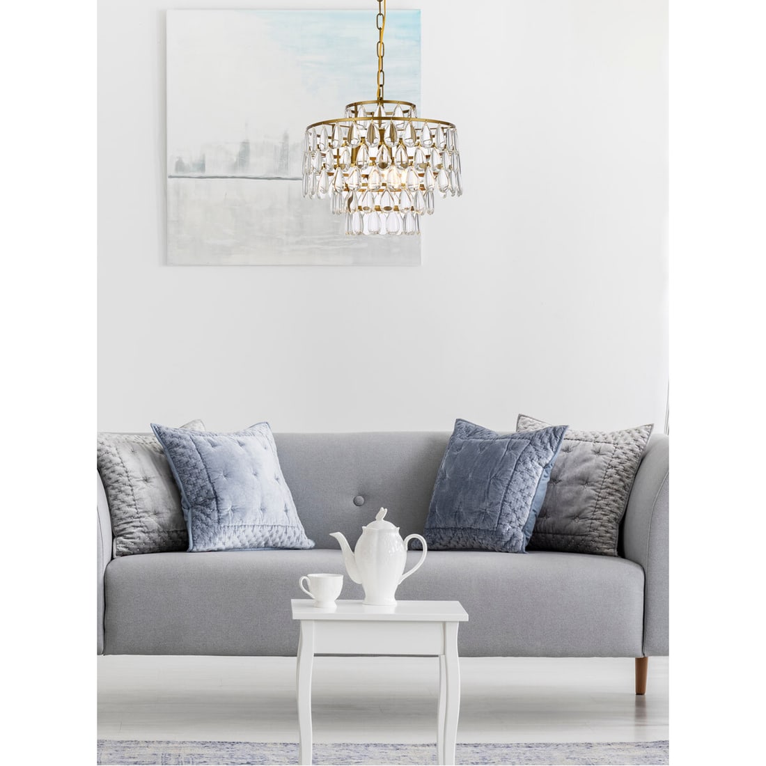 Living District Mila 16 in Brass Crystal 3-Light Chandelier (1 of 9)
