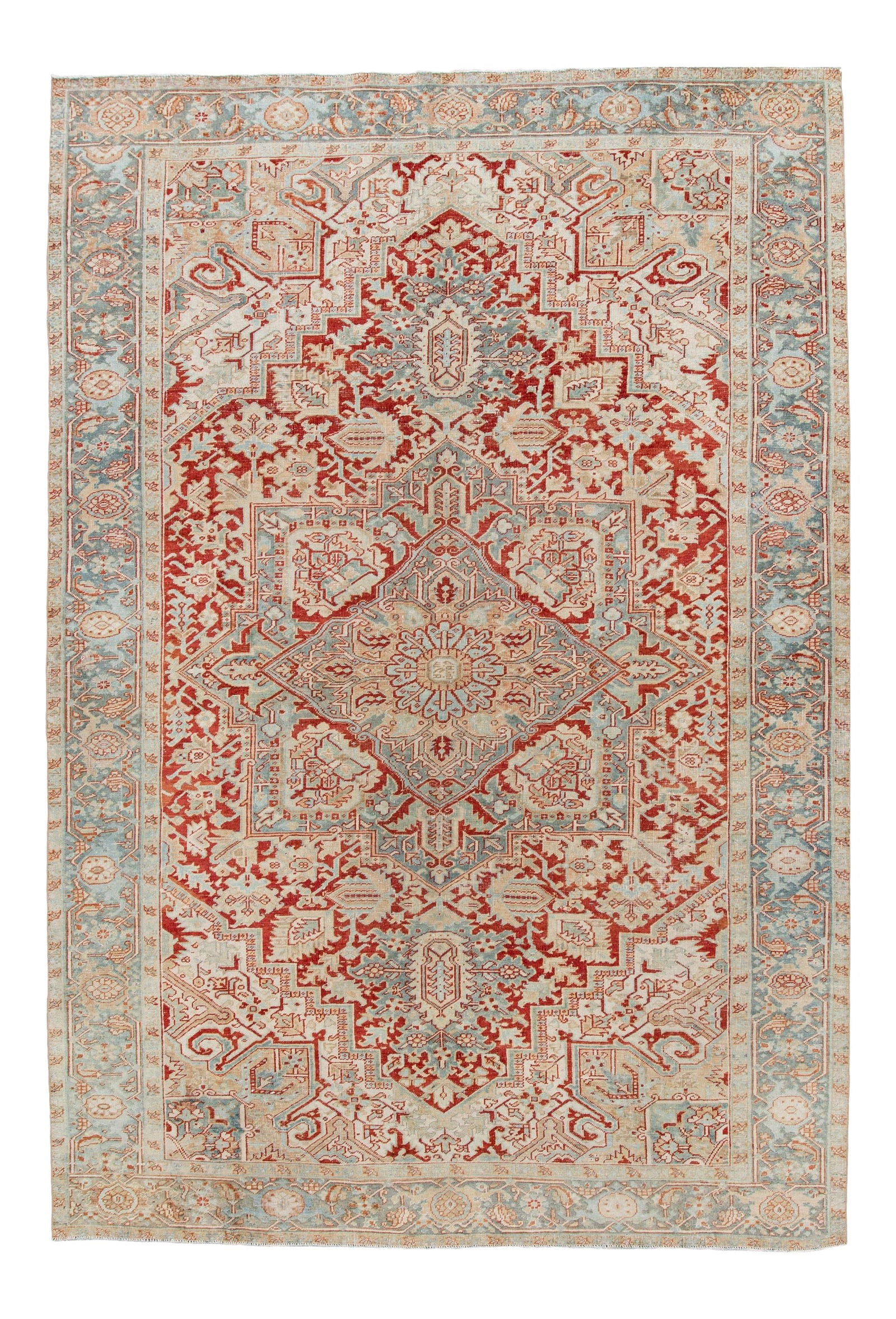 Vintage Persian Heriz Hand-Knotted Wool Rug 7'7 x 11'1 Red Blue Design (1 of 10)