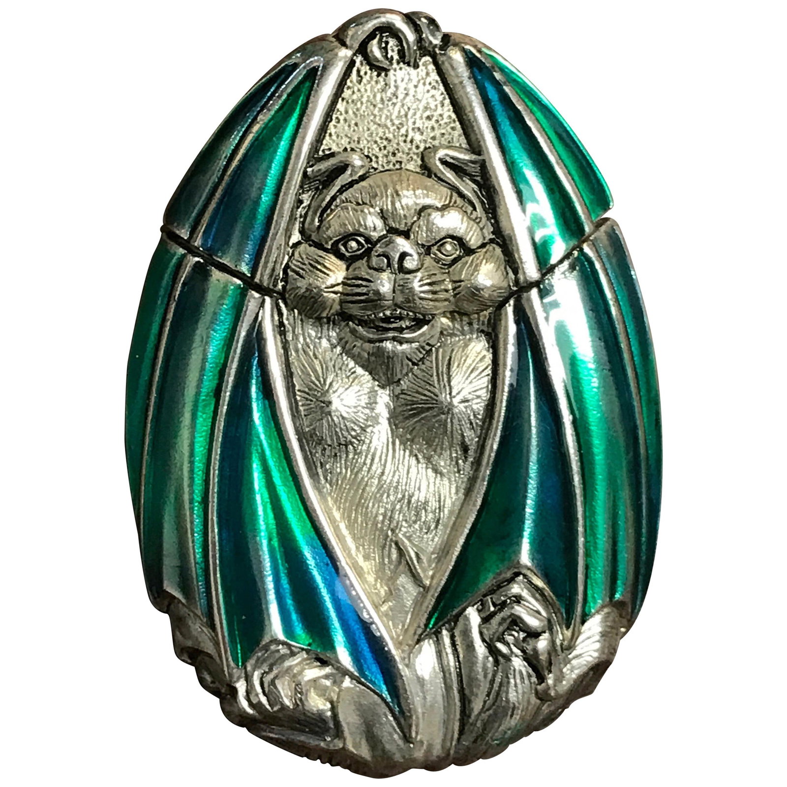 High Victorian Silver Plated Enameled Bat Matchsafe England 20th Century (1 of 11)