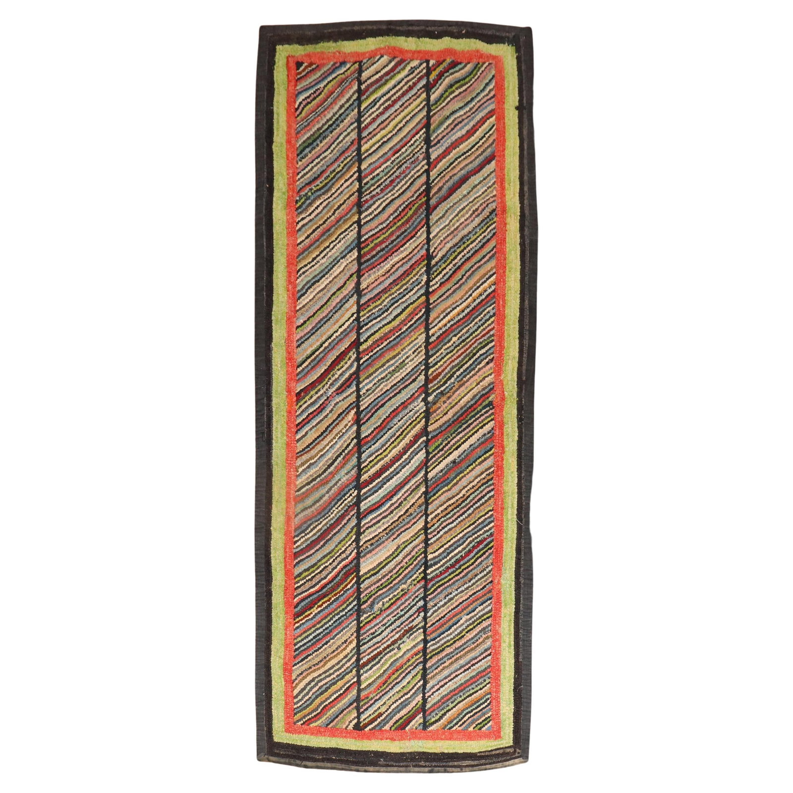 Unique Antique American Hooked Wool Rug 24 x 61 Mid-Century Modern: Unique Antique American Hooked Wool Rug 24 x 61 Mid-Century Modern This exquisite Antique American Hooked Rug is a unique handmade piece from the 2nd quarter of the 20th century. With a Mid-Century Mo