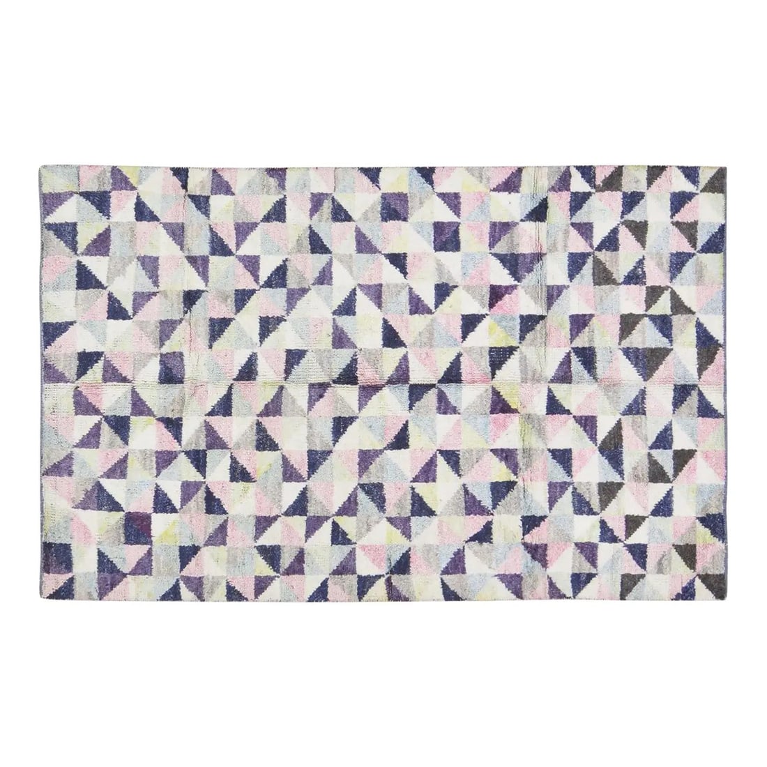 Navy Blue Moroccan Beni Ourain Wool Rug 4'10" x 7'8" Hand Knotted: Navy Blue Moroccan Beni Ourain Wool Rug 4'10" x 7'8" Hand Knotted This contemporary Moroccan Beni Ourain rug features a hand-knotted wool construction with a soft texture. The rug showcases a navy blu