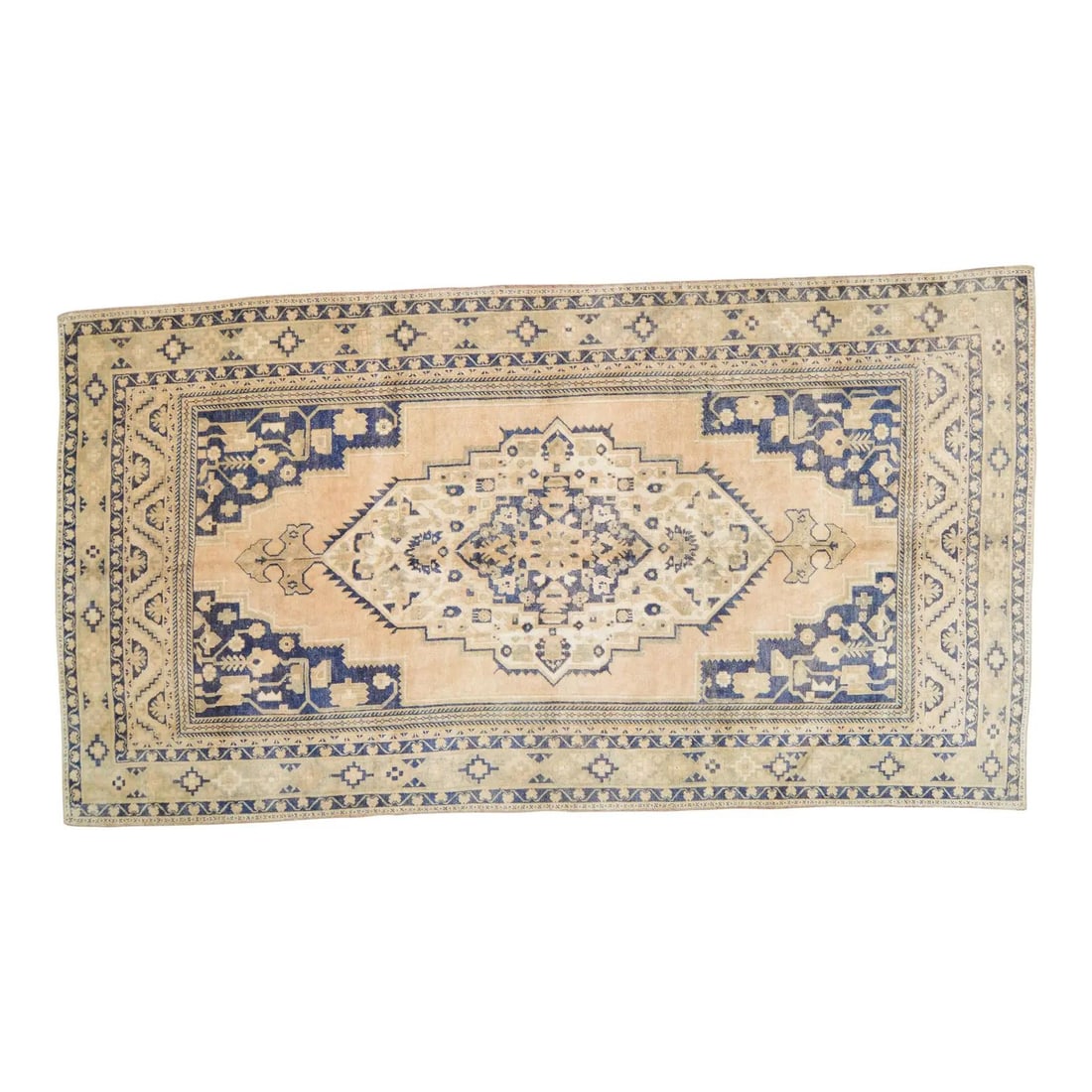 Hand Knotted Wool Oushak Rug from Turkey 6'7" x 12'5" Vintage: Hand Knotted Wool Oushak Rug from Turkey 6'7" x 12'5" Vintage This vintage Turkish Oushak rug is hand-knotted from wool using traditional techniques, combining classic craftsmanship with a modern desi