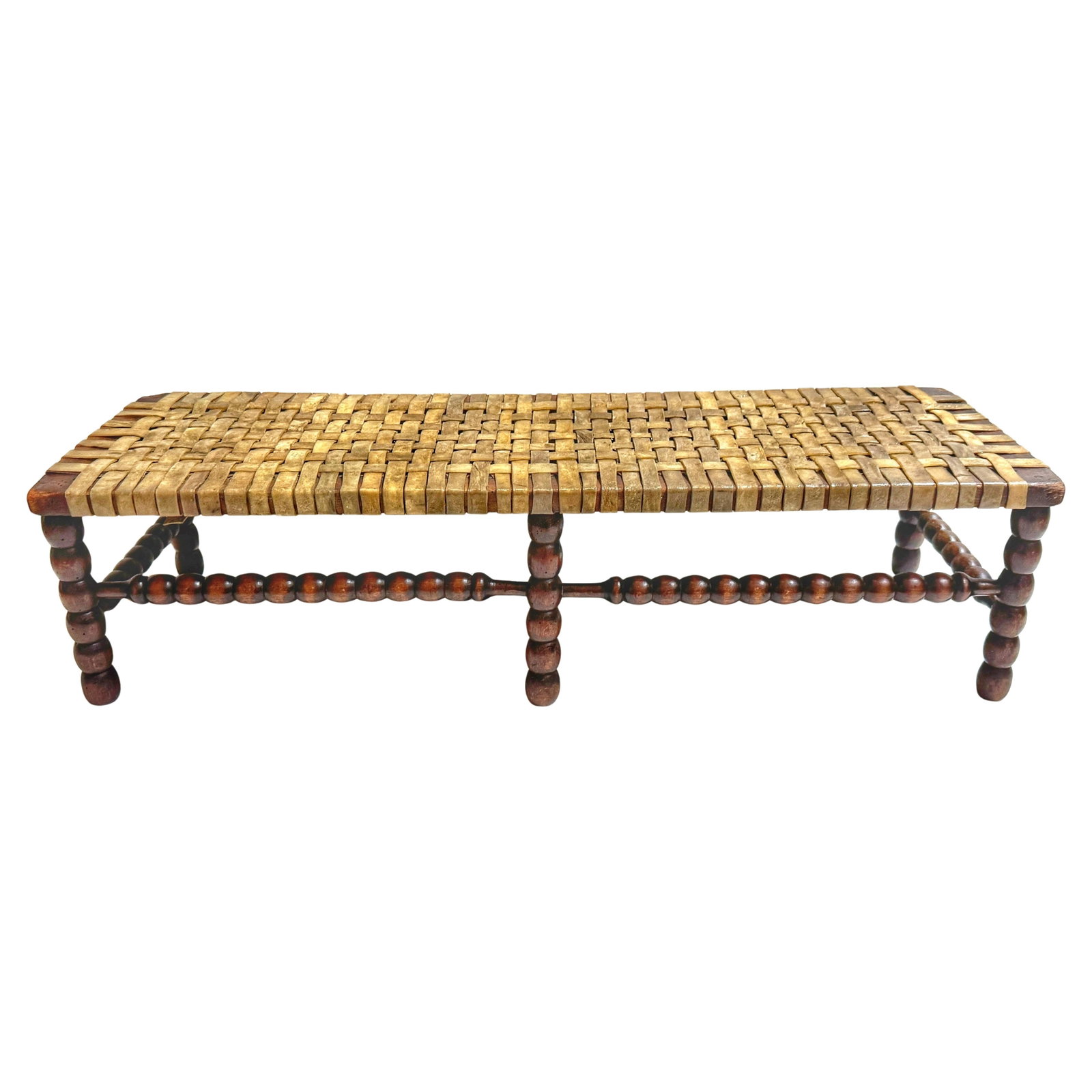 19th Century Georgian English Bobbin-Leg Footstool with Woven Rawhide (1 of 12)