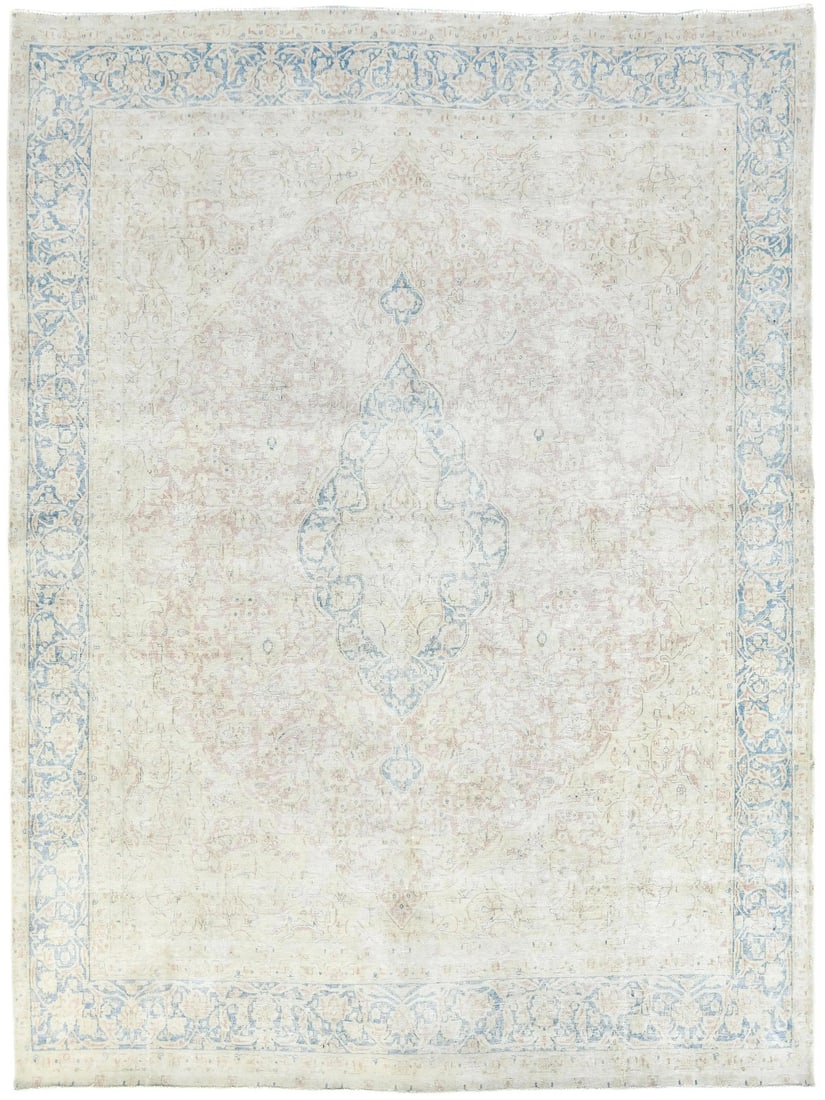 Vintage 10x13 ft Hand-Knotted Wool Floral Area Rug Beige Brown Rust: Vintage 10x13 ft Hand-Knotted Wool Floral Area Rug Beige Brown Rust Enhance your home decor with this exquisite Antique Muted Beige Floral Distressed Vintage Oriental Wool Rug. Measuring 9'7" x 12'7" 