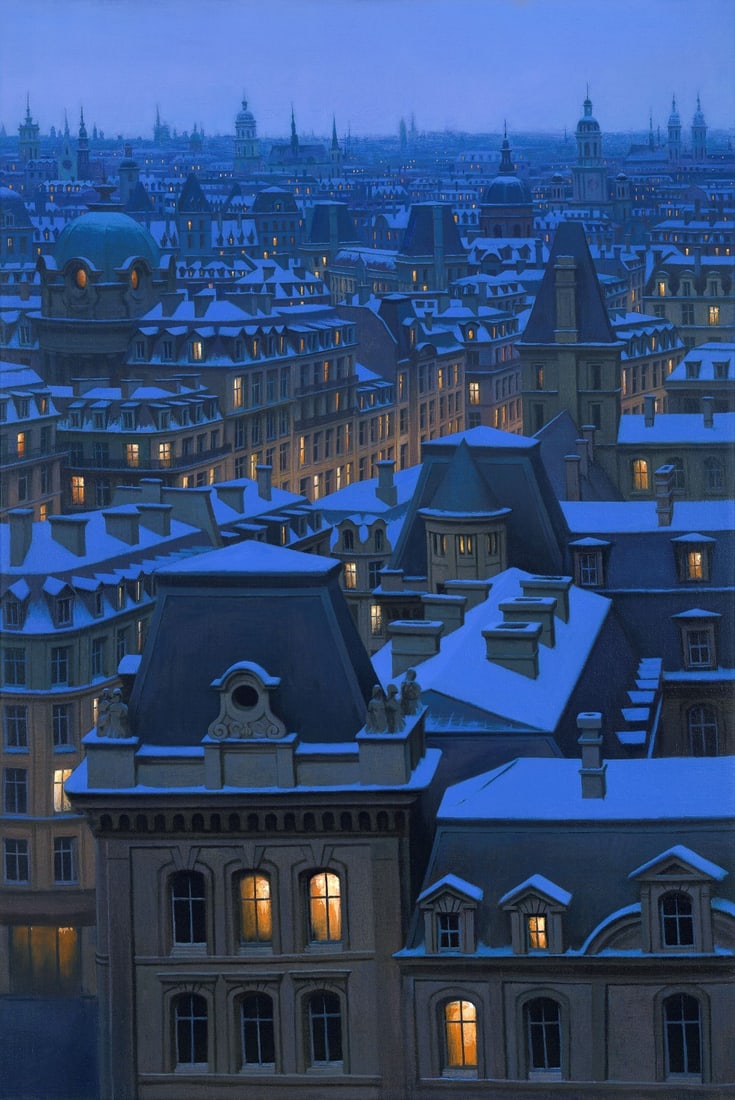 Alexei Butirskiy Parisian Winter Signed Limited Edition Giclee Canvas Print: Alexei Butirskiy Parisian Winter Signed Limited Edition Giclee Canvas Print This stunning limited edition giclee on canvas, titled "Parisian Winter," captures the essence of a serene winter landscape 