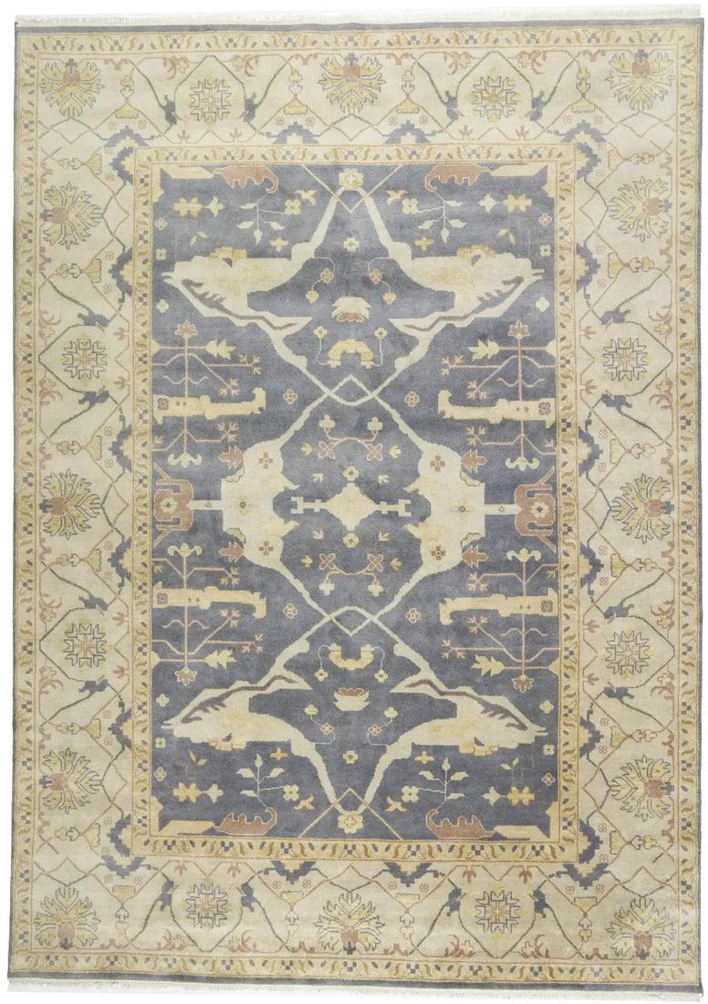 Hand-Knotted Wool Area Rug 10'2 x 14'3 Floral Oushak Muted Tones: Hand-Knotted Wool Area Rug 10'2 x 14'3 Floral Oushak Muted Tones This extra large Oushak oriental rug features a hand-knotted wool construction with a floral pattern in muted tones of brownish gray, b