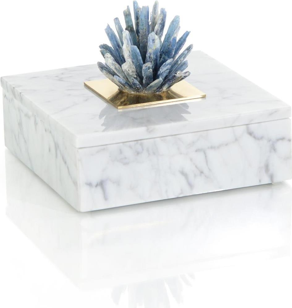 John-Richard Starburst Cyanite Marble Decorative Box 5.5H x 7.25W x 7.25D: John-Richard Starburst Cyanite Marble Decorative Box 5.5H x 7.25W x 7.25D Enhance your decor with this Elegant Cyanite and Marble Decorative Box, featuring a stunning starburst design. Crafted from du
