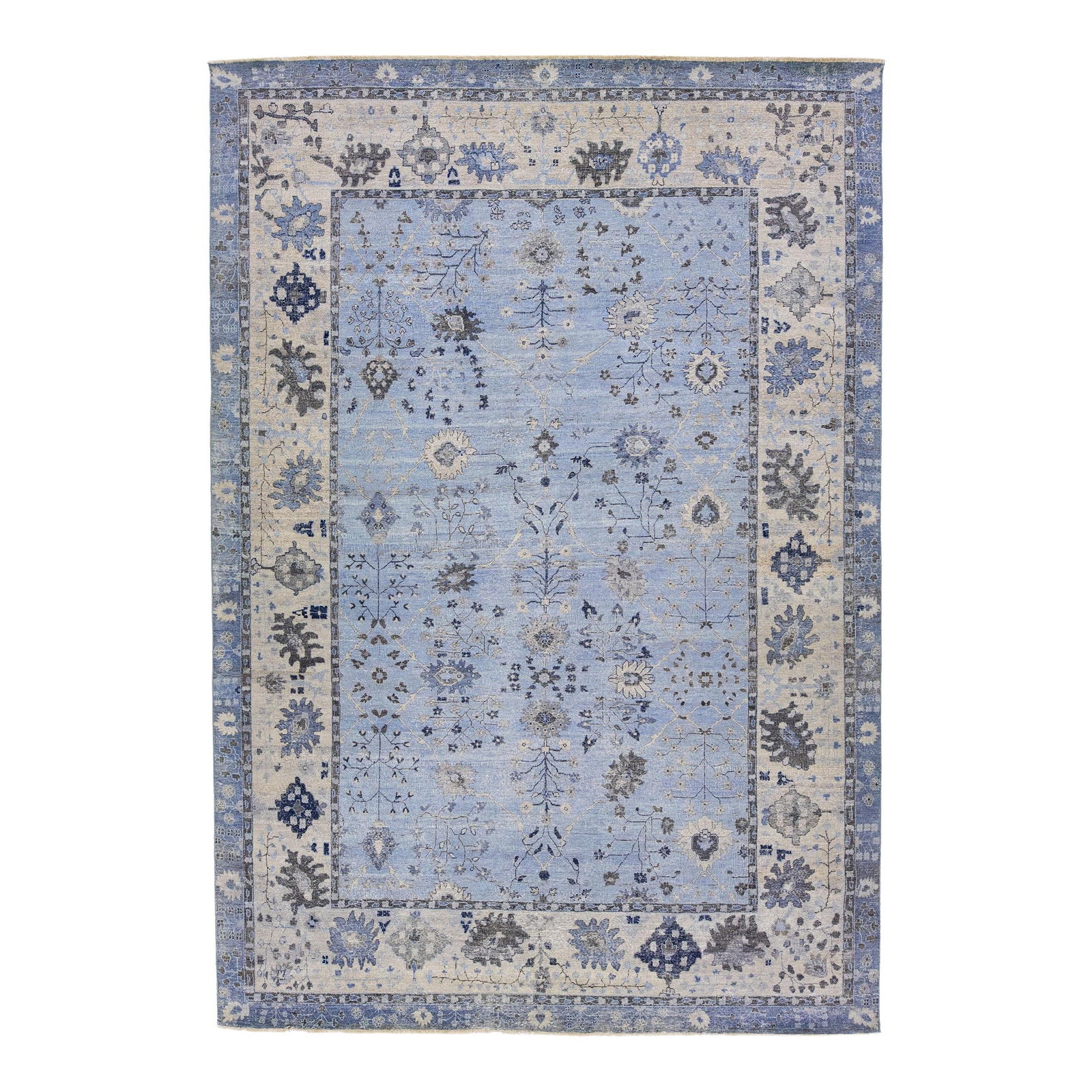 Artisan Light Blue Floral Handmade Wool Rug 10' x 14'4: Artisan Light Blue Floral Handmade Wool Rug 10' x 14'4 Transform your living space with this stunning handcrafted wool rug from the Artisan Collection. Featuring a captivating all-over floral design s