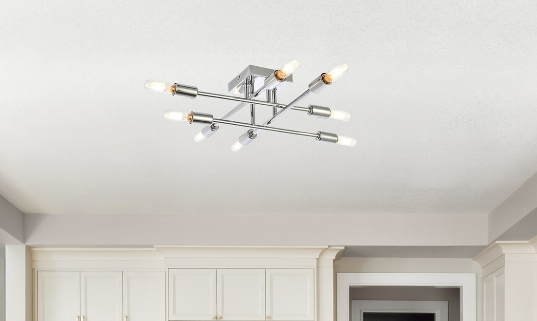 Chrome 8-light Script flush mount chandelier - 2
