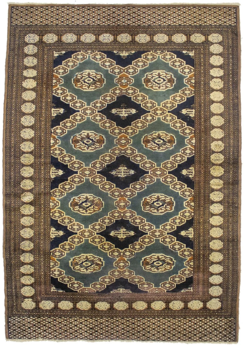 Vintage Hand-Knotted Wool Tribal Area Rug 4'0 x 5'9 Gray Brown Geometric Pattern: Vintage Hand-Knotted Wool Tribal Area Rug 4'0 x 5'9 Gray Brown Geometric Pattern This is an antique hand-knotted area rug from the 1960s, featuring a muted palette of gray, cream, brown, dark purple, 