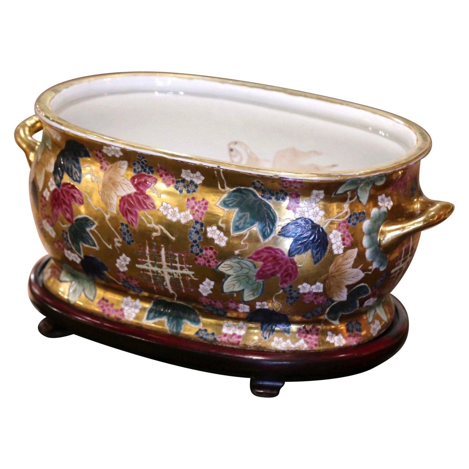 Vintage 20th Century Chinese Hand-Painted Porcelain Foot Bath Bowl with Gilt Base (1 of 10)
