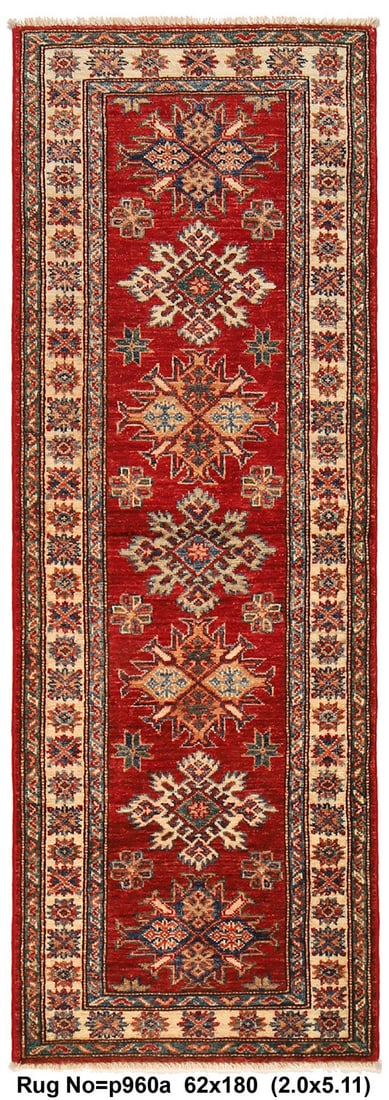 Handcrafted 2 x 6 Super Kazak Narrow Runner Fine Wool Area Rug (1 of 8)