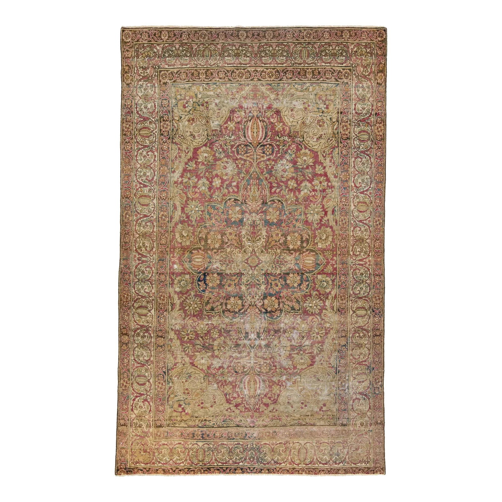 1920s Antique Kerman Handmade Wool Rug Floral Medallion Red (1 of 7)