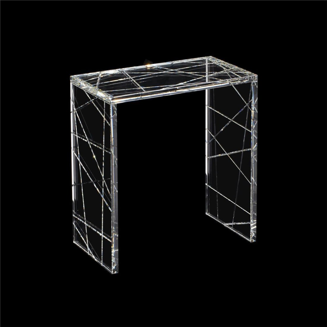 John-Richard Vintage Style Etched Crystal Console Table: John-Richard Vintage Style Etched Crystal Console Table This elegant Traditional Etched Crystal Console Table features a stunning geometric design crafted from solid crystal, adding a touch of vintage