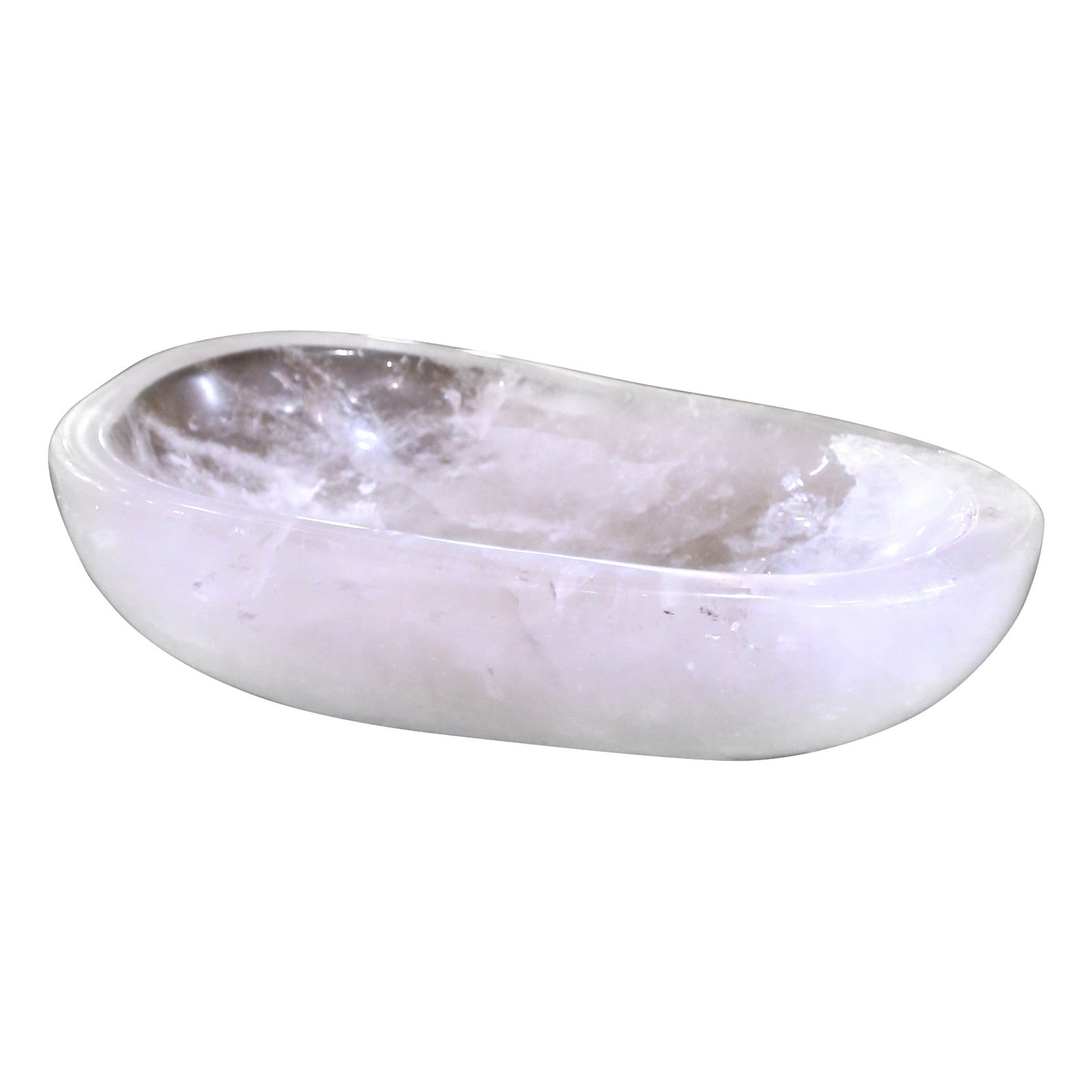 Hand-Carved Rock Crystal Quartz Decorative Bowl from Brazil 13.5"W: Hand-Carved Rock Crystal Quartz Decorative Bowl from Brazil 13.5"W Elevate your home decor with this exquisite hand-carved rock crystal quartz decorative bowl, perfect for placing keys or as a centerp