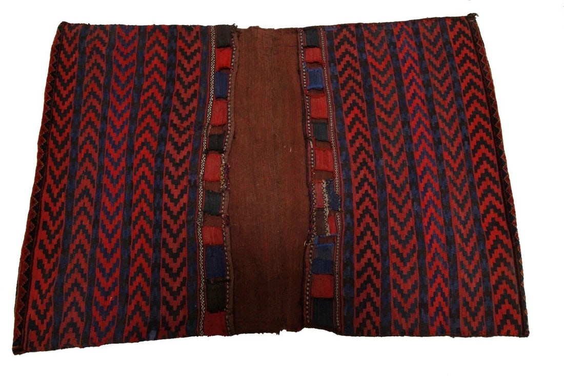 1940s Tribal Saddlebag Wool Rug 3x5 Red Flatwoven (1 of 8)