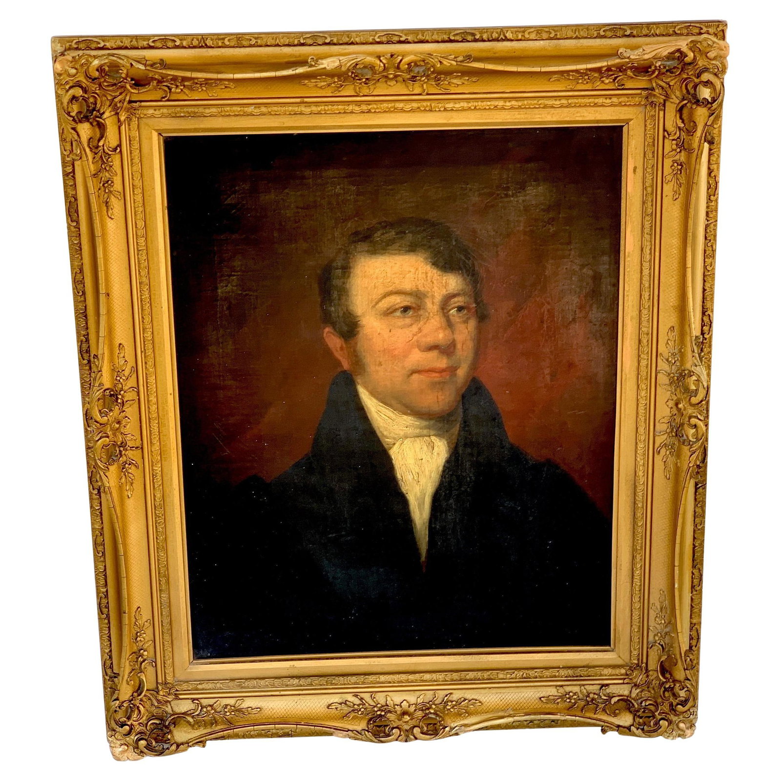 Mid-19th Century American Portrait of a Gentleman with Scar: Mid-19th Century American Portrait of a Gentleman with Scar This striking 19th-century American portrait showcases a gentleman with a distinctive scar, capturing the essence of mid-19th century artist