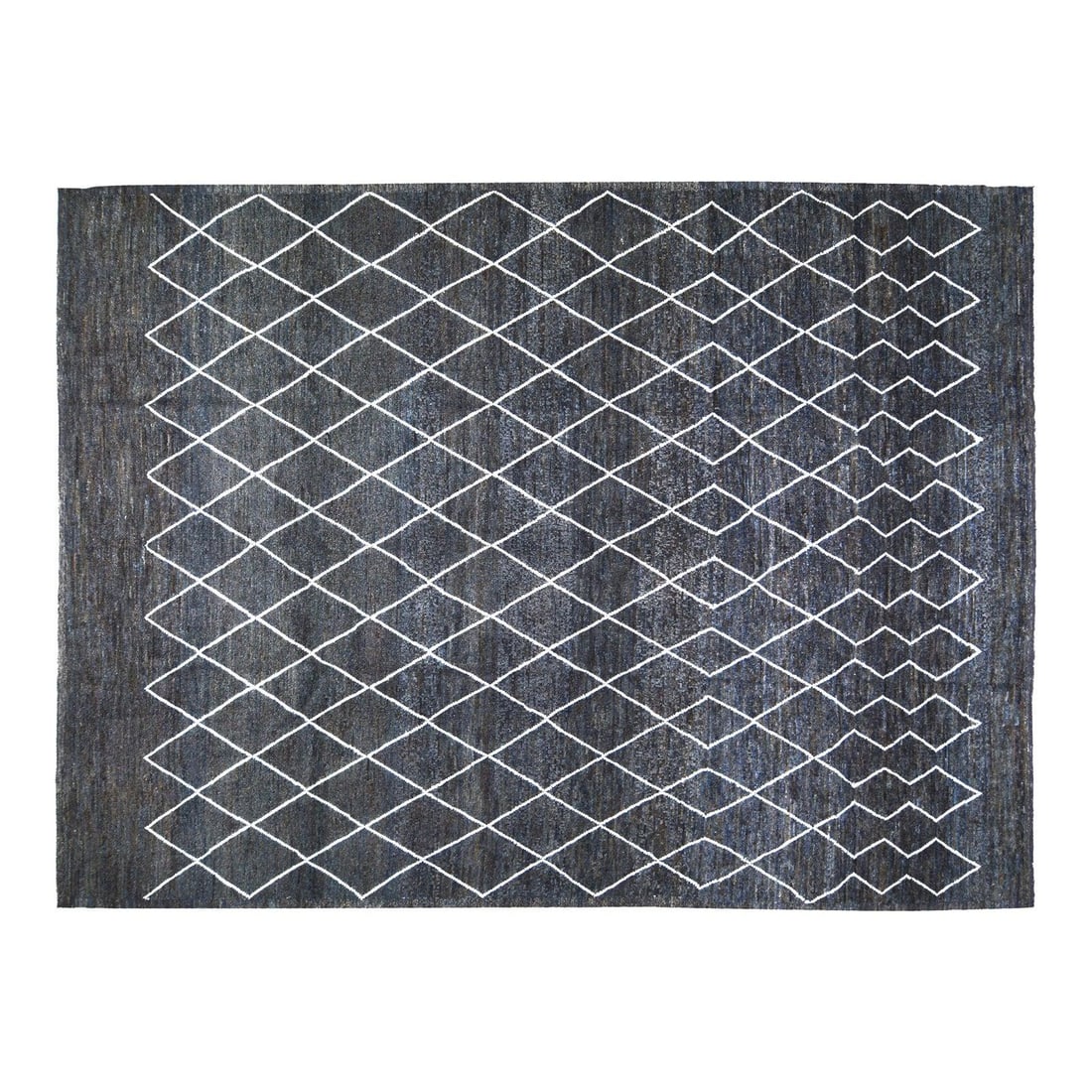 Charcoal Wool Area Rug Hand Knotted Moroccan Style 10'3 x 14': Charcoal Wool Area Rug Hand Knotted Moroccan Style 10'3 x 14' This Moroccan hand-knotted wool rug showcases traditional craftsmanship combined with modern design elements. Crafted with care, it offers