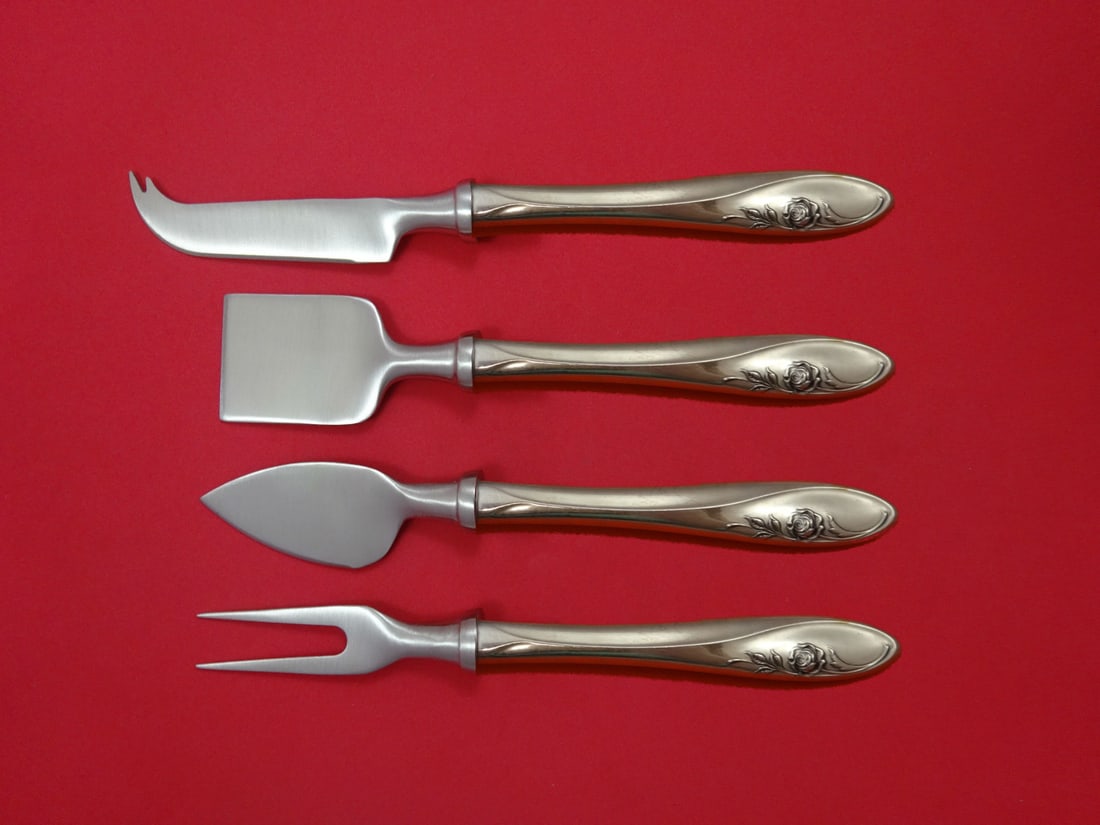 Towle Sculptured Rose Sterling Silver 4-Piece Cheese Serving Set: Towle Sculptured Rose Sterling Silver 4-Piece Cheese Serving Set Enhance your cheese serving experience with this exquisite 4-piece Sculptured Rose Hostess Set by Towle. Crafted from premium sterling 