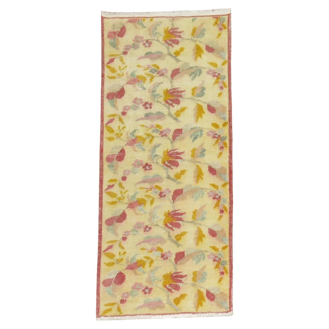 Zabihi Vintage Turkish Anatolian Floral Wool Runner 29 x 67: Zabihi Vintage Turkish Anatolian Floral Wool Runner 29 x 67 Explore the beauty of this vintage Turkish Anatolian floral small runner, a stunning piece that embodies mid-20th century craftsmanship. Thi