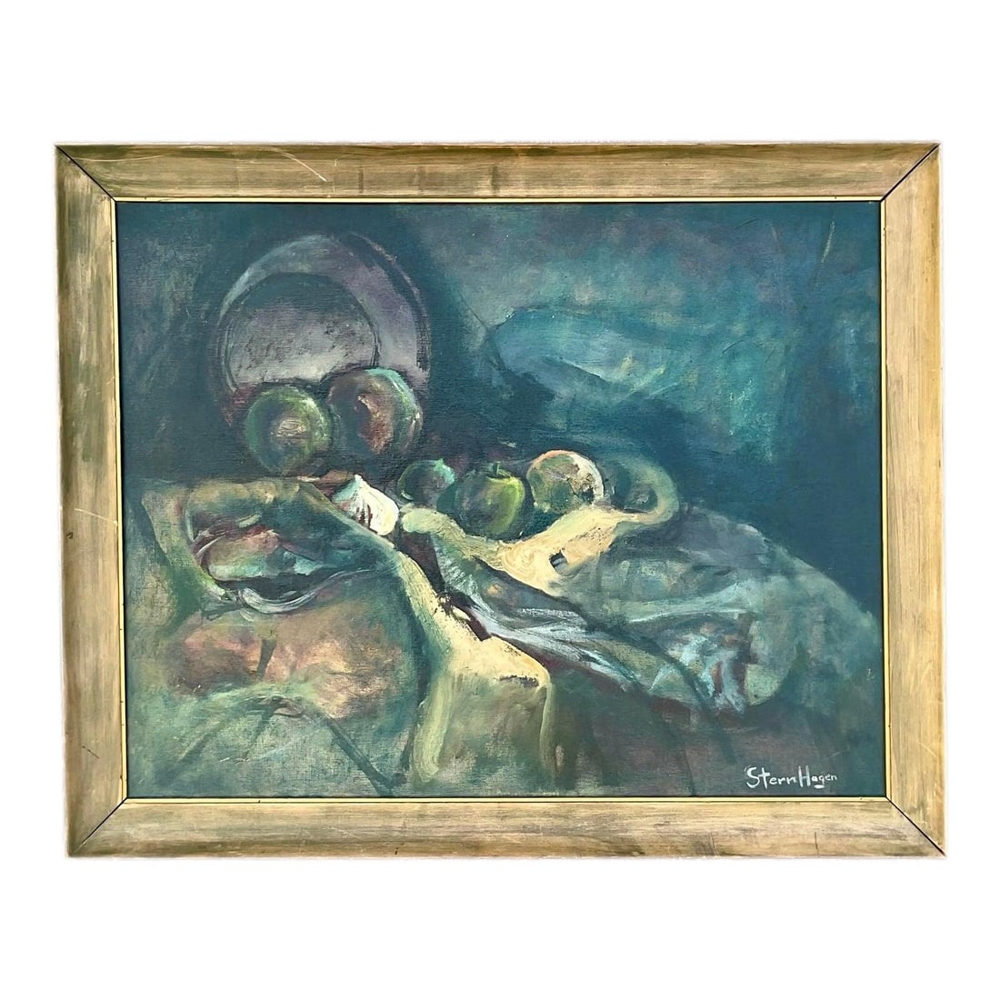 Vintage Signed Stern Hagen Oil Painting Moody Still Life: Vintage Signed Stern Hagen Oil Painting Moody Still Life Discover this captivating vintage original oil painting, featuring a moody still life rendered in a beautiful painterly style. This artwork is 