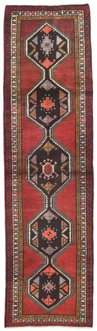 Vintage Tribal Wool Hand Knotted Runner Rug 3'9 x 13'0: Vintage Tribal Wool Hand Knotted Runner Rug 3'9 x 13'0 Elevate your home decor with this stunning Vintage Plum Tribal Hand-Knotted Runner Wool Rug. Measuring 3'9" x 13'0", this exquisite rug features 